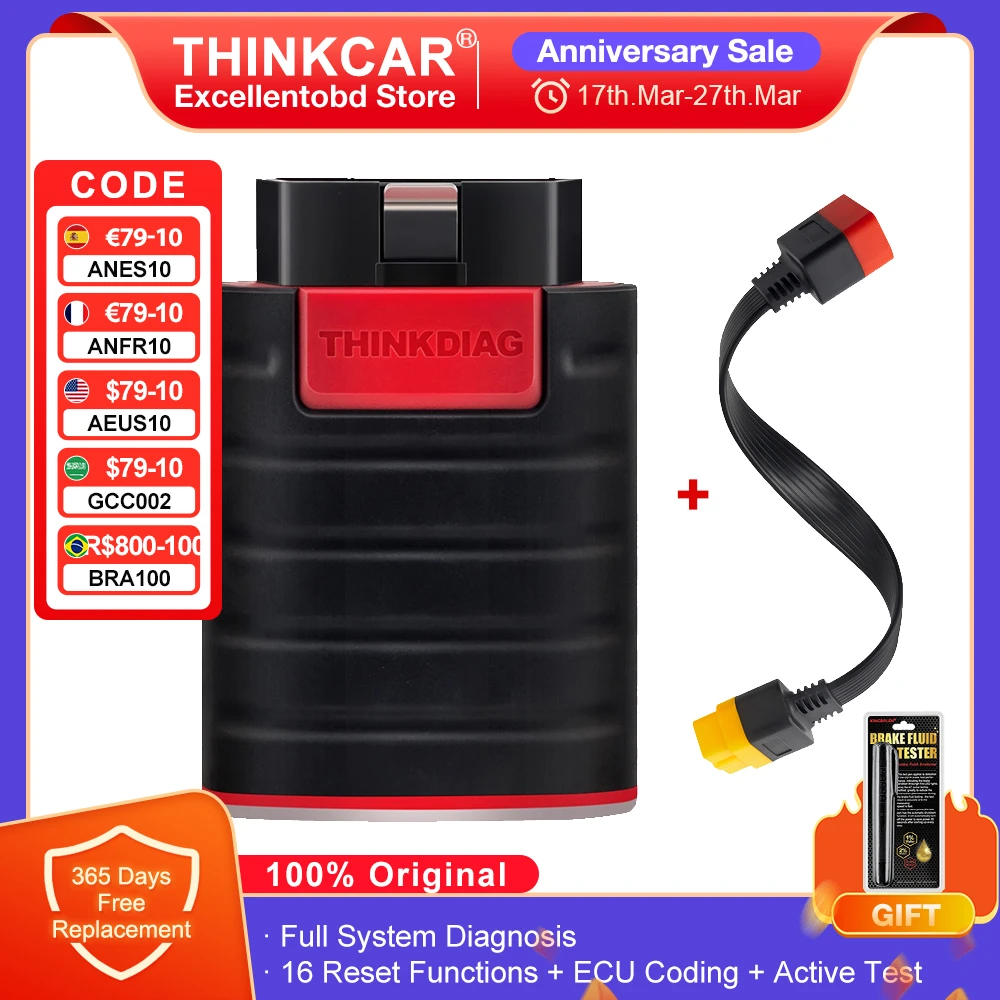 THINKCAR Old Version Thinkdiag Full System All Software 1 year free OBD2 Diagnostic Tool 16 reset services Ecu coding PK Elm327