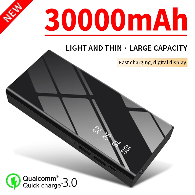 30000mAh Fast Charging Power Bank  LED Digital Display Portable  External Battery  for iPhone and Android Mini Poverbank