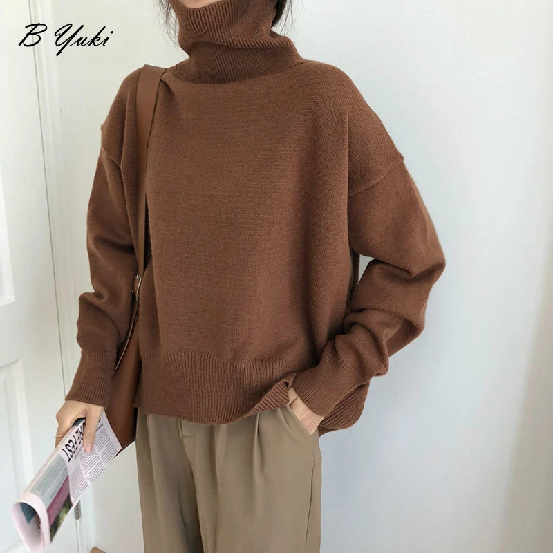 Blessyuki Oversized Cashmere Turtleneck Knitted Sweater Women Winter Thicken Warm Solid Basic Pullover Female Casual Soft Jumper