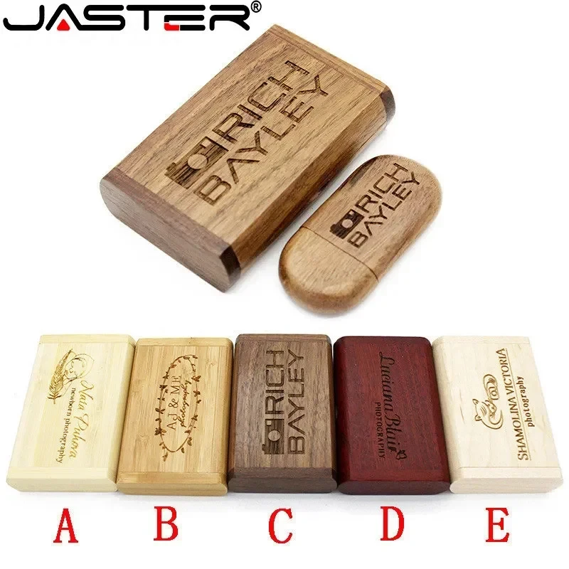 JASTER (OVER 1 PCS free LOGO) Wooden USB + Box  Flash Drive Pendrive 4gb 8gb 16gb 32gb 64gb 128gb Memory Stick Photography Gifts