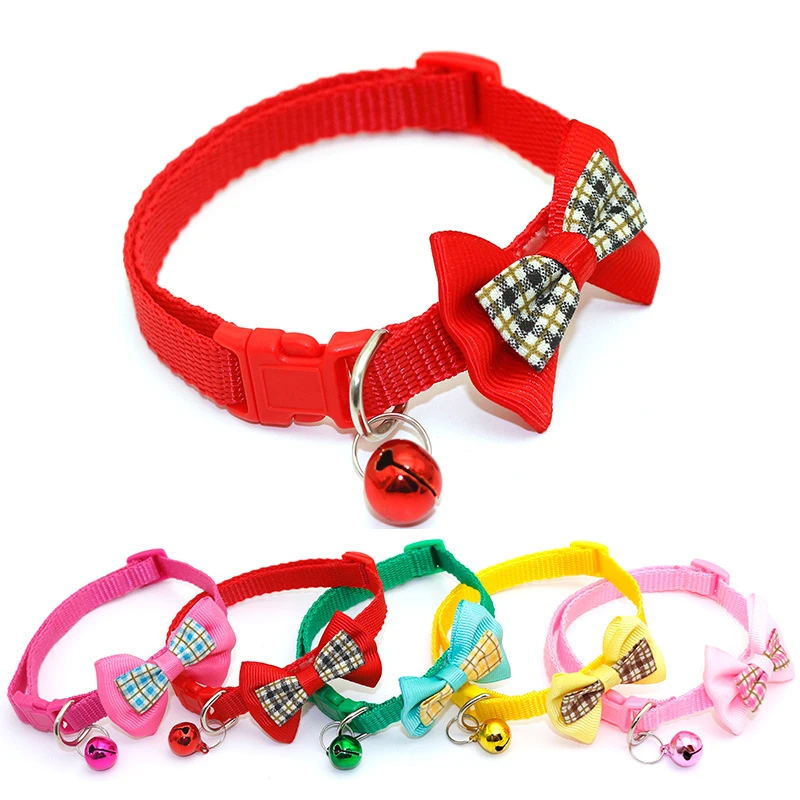 Pet Cat Collar With Bell Lovely Bow Cat Dog Collar Neck Strap Adjustable Buckle Kitten Puppy Pet Animal Accessories