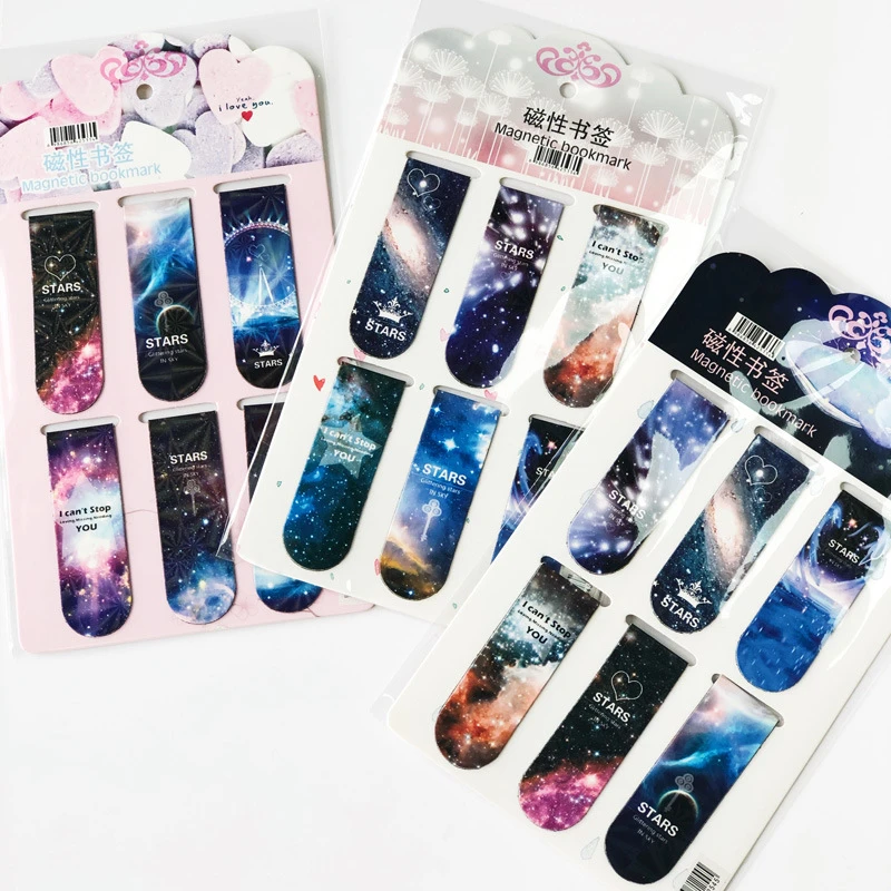 6 pcs/set The Dark Starry Stars Night Magnetic Bookmark Creative Stationery Student Prize Book Accessories