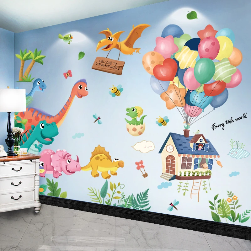 [SHIJUEHEZI] Dinosaur Animals Wall Sticker DIY Cartoon Balloons Mural Decals for Kids Rooms Baby Bedroom Nursery Home Decoration