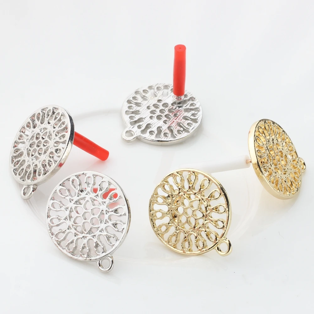 6pcs/lot Gold Zinc Alloy Fashion Round Flowers Base Earrings Pendant Connector For DIY Fashion Earrings Jewelry Accessories