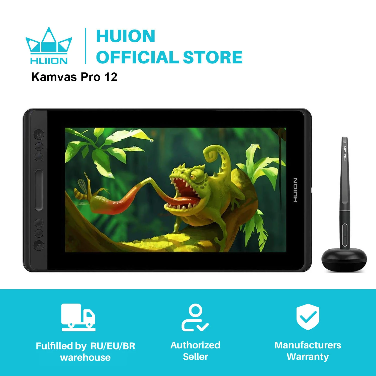 HUION KAMVAS Pro 12 Digital Graphic Tablet Battery-Free Pen Display Drawing Tablet Monitor with Tilt Function AG Glass Touch Bar