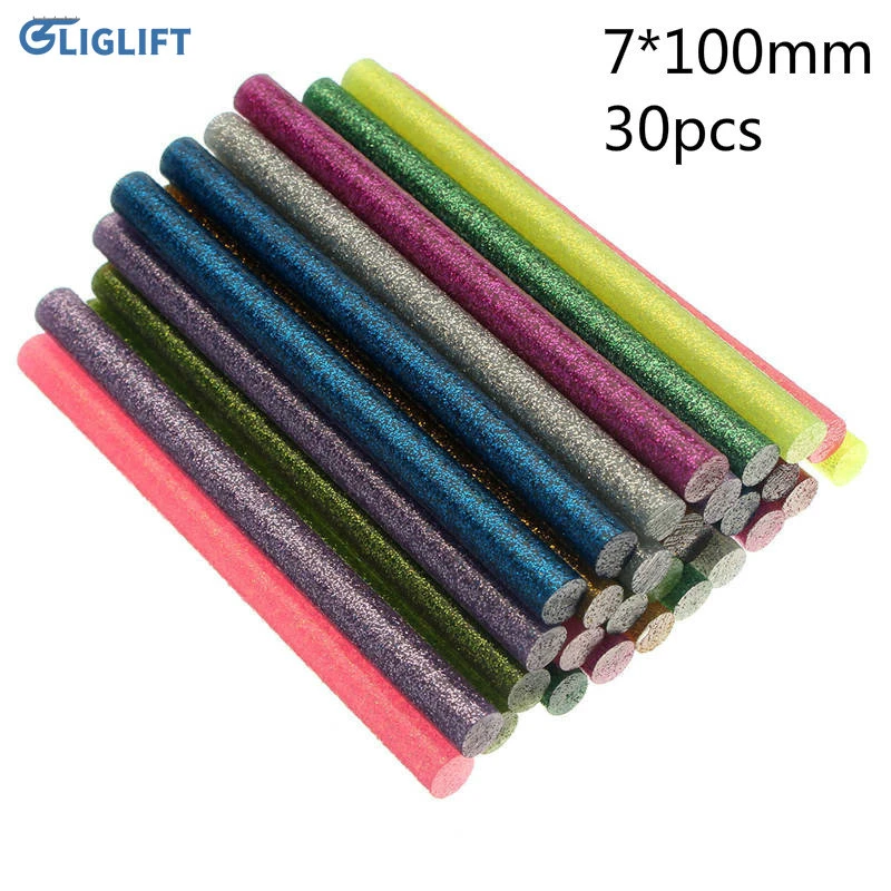 30Pcs/set Colored Hot Melt Glue Sticks 7mm Adhesive Assorted Glitter 7x100mm Glue Stick Professional For Electric Glue Gun Craft