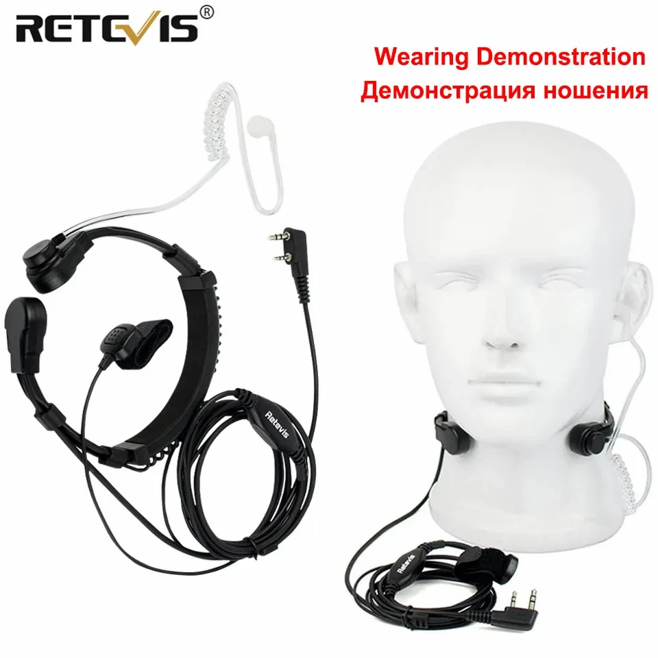 Retevis Throat Mic Walkie-Talkie Headset Transceiver Covert Tube Finger PTT Earpiece For Kenwood Baofeng UV 5R UV 82 RT622 RB618