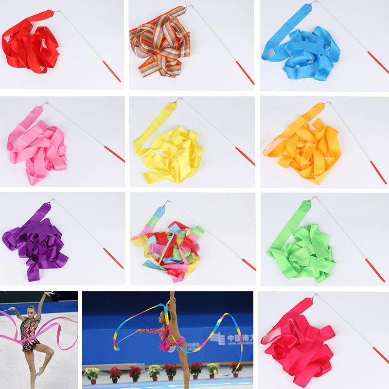 2 Meters 4M 6M Colorful Gym Ribbons Dance Ribbon Rhythmic Art Gymnastics Ballet Streamer Twirling Rod Rainbow Stick Training