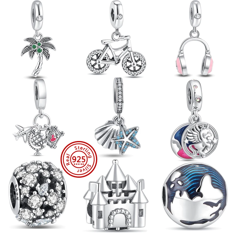 Hot Sale 925 Sterling Silver Summer Fish Coconut tree Travel Charms Beads Fit Original Pandora Bracelet Bangle Jewelry Making