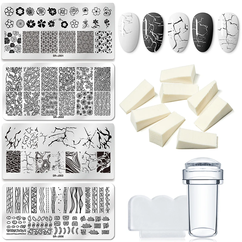 7/11Pcs/Set Nail Art Stamp Plate Leaf Marble Texture Flower Geometry Nail Polish Print Jelly Stamper Scrapper Tool