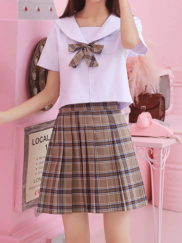 Harajuku Black Skirts Womens 2021 Summer High Waist Anime Skirts Kawaii School Uniform Short Mini White Pink Plaid Pleated Skirt