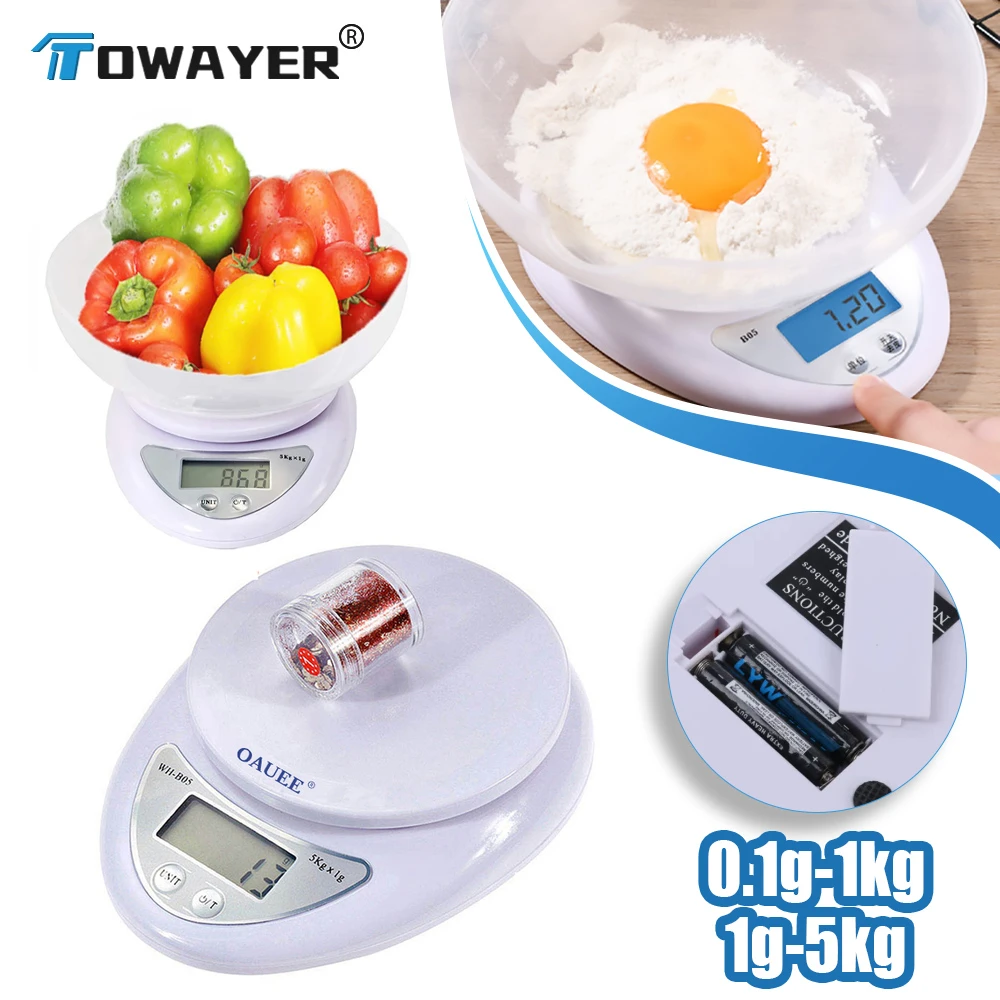 Towayer 5kg/1g 1kg/0.1g Portable Digital Scale LED Electronic Scales Postal Food Measuring Weight Kitchen LED Electronic Scales