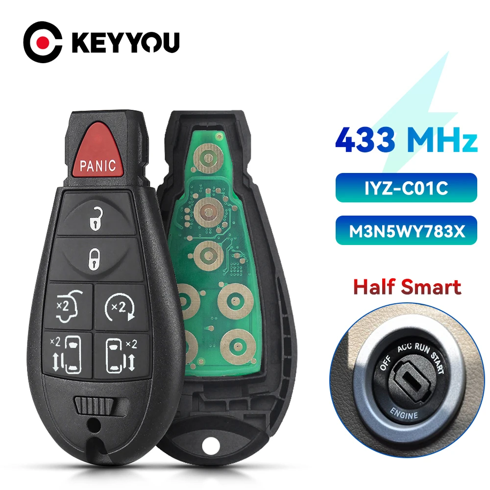 KEYYOU Car Key M3N5WY783X IYZ-C01C 433Mhz Fob 7 6+1 Buttons For Dodge Caravan Chrysler Town Country Jeep Remote Key Uncut Blade