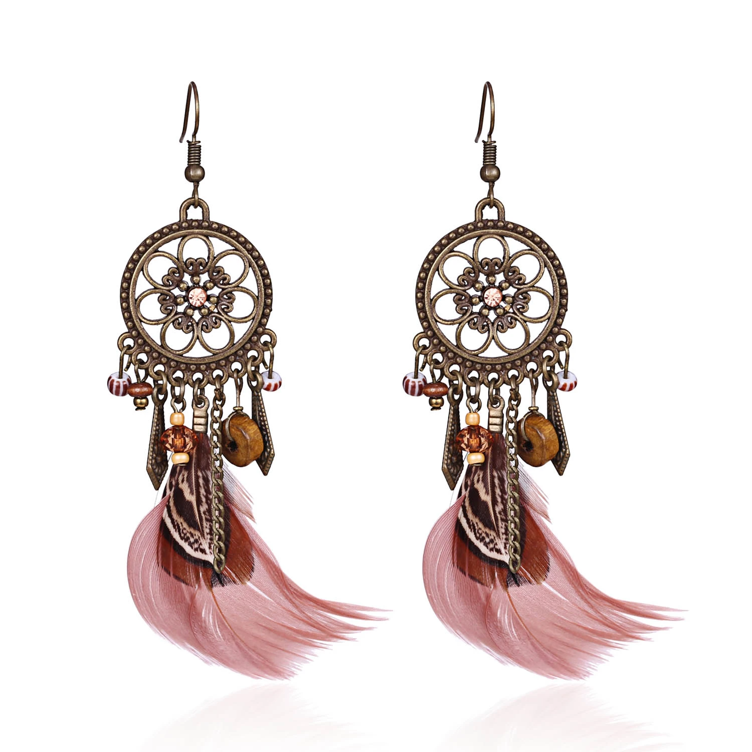 Boho Ethnic Long Feather Tassel Dangle Earrings For Women Vintage Colorful Owl Leaf Feather Drop Earrings Brincos Bride Jewelry