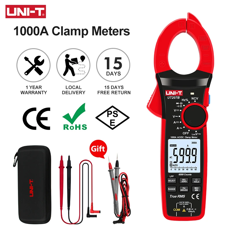 UNI-T True RMS Digital Clamp Meter AC DC Current 1000A 1000V UT207B UT208B LPF 6000 Count Backlight Flashlight Multimetro Tester