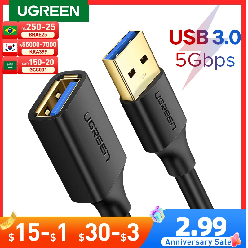 UGREEN USB Extension Cable USB 3.0 Cable for Smart Laptop PC TV Xbox One SSD USB 3.0 2.0 Extender Cord Mini Fast Speed Cable