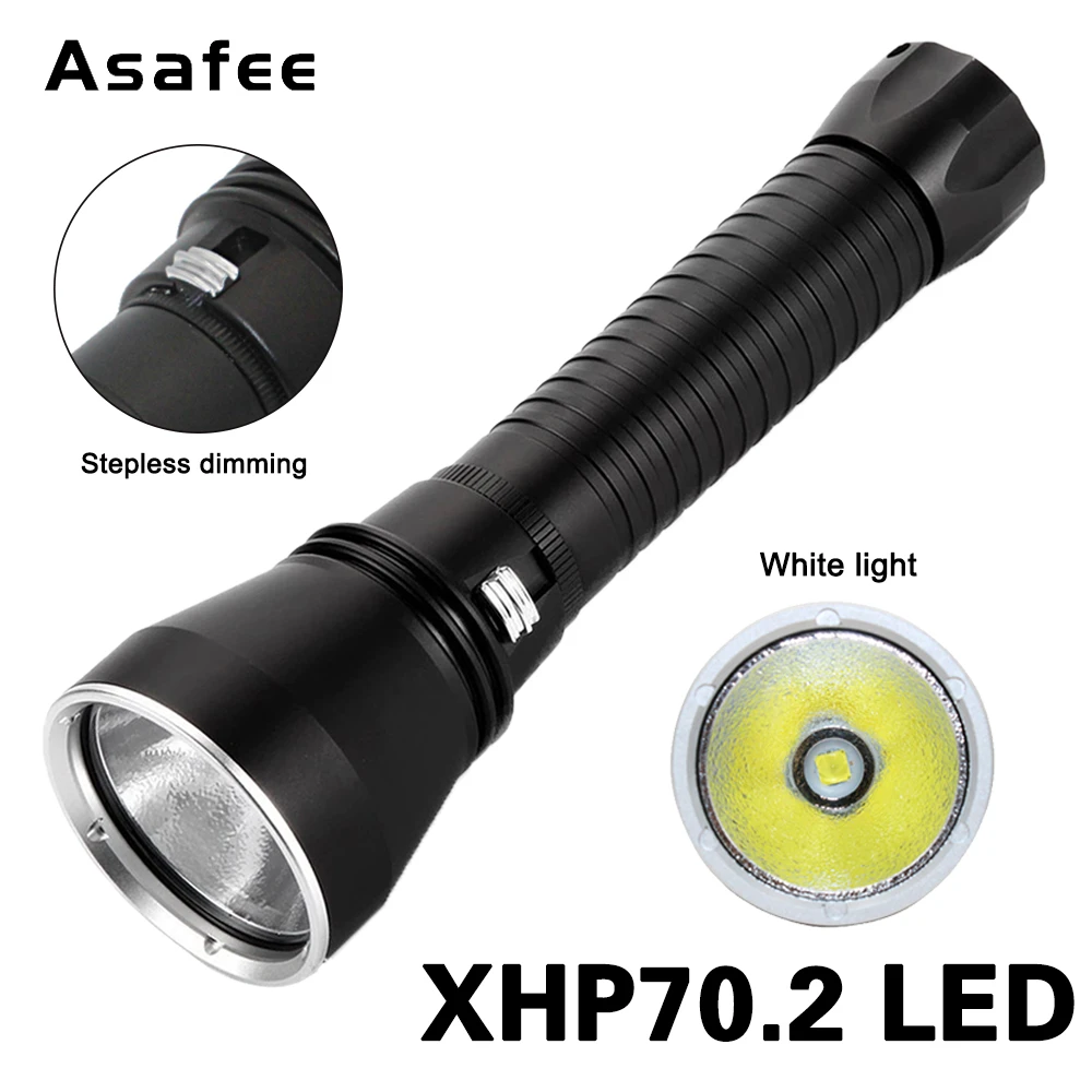 XHP70.2 Most Powerful LED Scuba Diving Flashlight 200m Underwater Torch 4000LM Waterproof XHP70 Dive Lamp Lantern Light