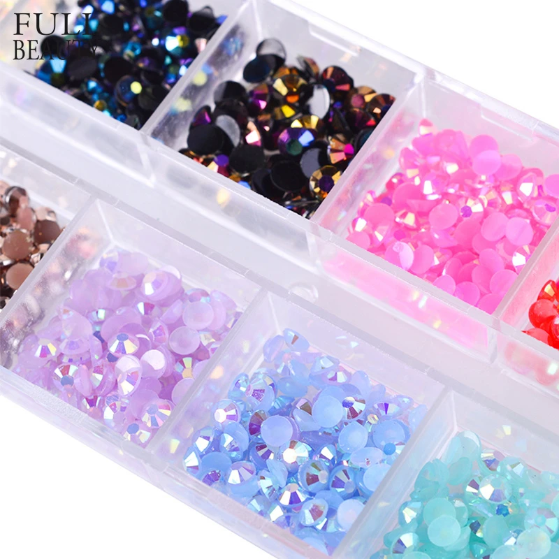 12 Color/Box 3mm Crystal Colorful Jelly Rhinestones 3D Nail Art Decor Glitter Gems Stones Manicure DIY Flatback Beads CH128/TZS