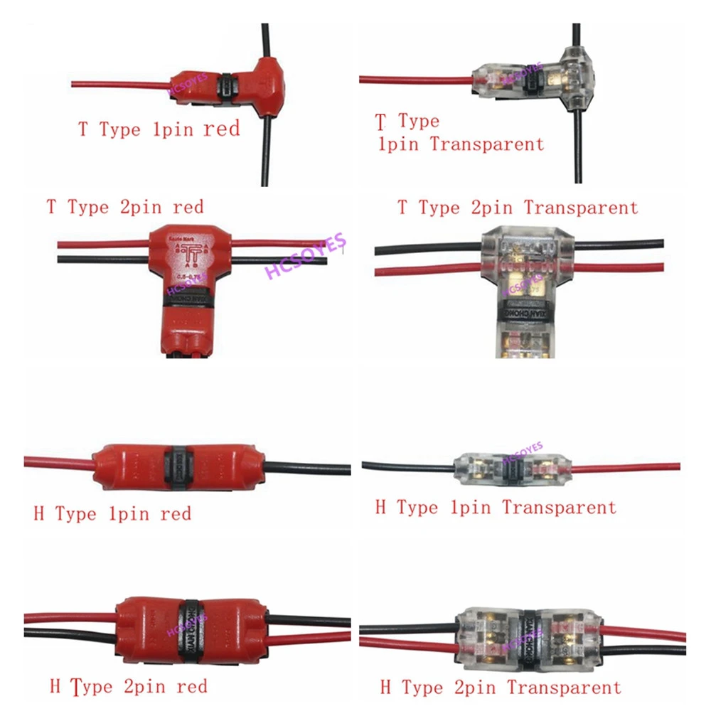 10pcs 1pin/2pin H/T type Scotch Lock Quick Splice Wire Cable Connector to Terminals Crimp Electrical Car Audio 24-18AWG Wire Set