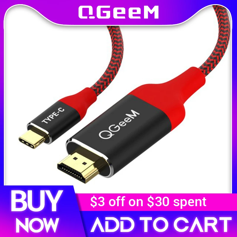 QGeeM USB C to HDMI 4K 60Hz Cable USB Type C to HDMI Adapter USB-C HDMI Thunderbolt 3 Converter for MacBook Huawei Samsung S10