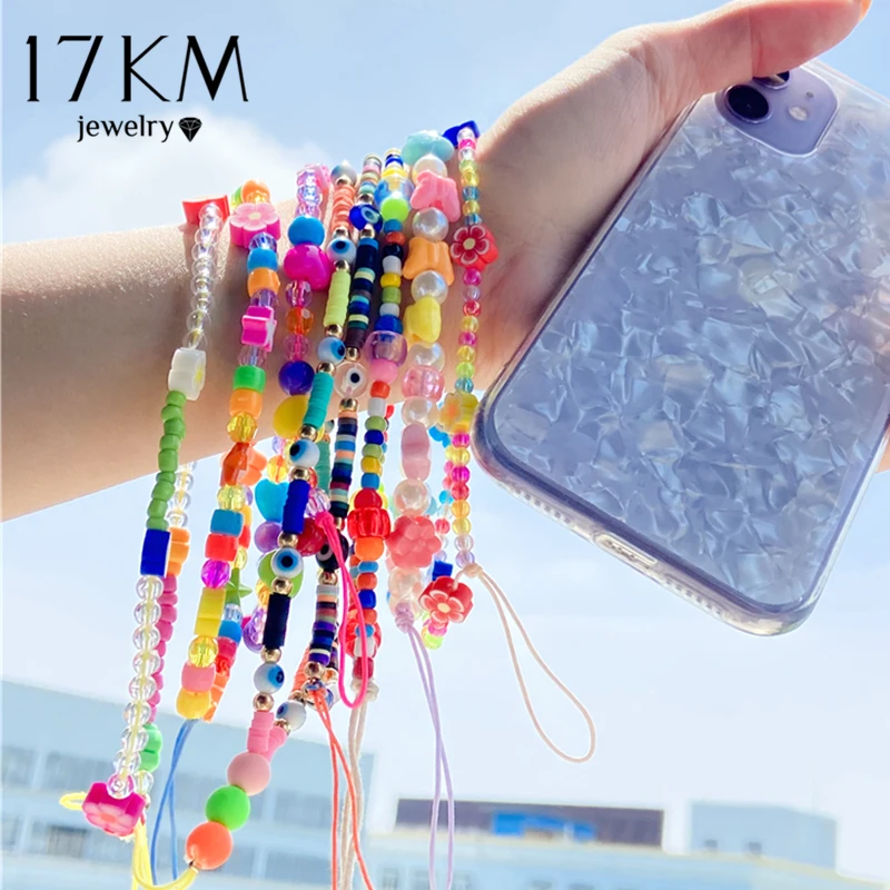 Fashion Acrylic Mobile Phone Strap Lanyard Colorful Eye Beaded Rope for Cell Phone Case Hanging Phone Chain Jewelry