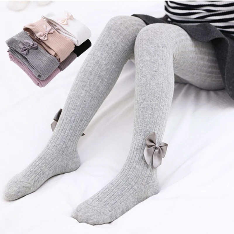 Baby Pantyhose Girls Tights Toddler Girl Winter Clothes Cute Girl Bow Pants Cotton Breathable Stockings Knit Kid Tights 1-8T