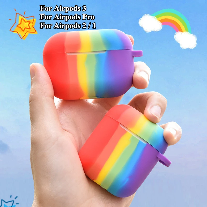 Rainbow Silicone Cover Case For apple Airpods Pro Case sticker Case for airpod 1 2 3 For Air Pods Earphone Accessories skin