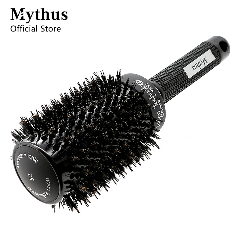 Mythus Newest Ceramic Hair Round Brush Heat Resistant Boar Bristle Hair Styling Curling Comb For Hairdresser Ionic Round Brushes