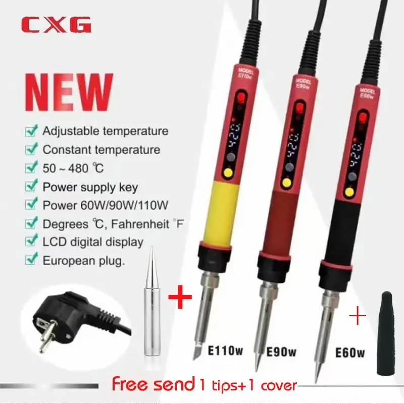 NEWEST 110V/220V EU/US/AU  ROHS CXG E60WT/90WT/110WT LCD Temperature Digital LED Adjustable Electric Soldering Iron+tips