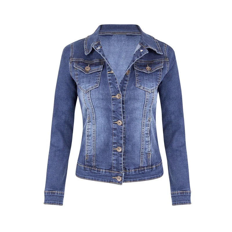 Plus Size Short Denim Jackets Women autumn Wash Long Sleeve Vintage Casual Jean Jacket Bomber Denim Coat ladies jacket outerwear