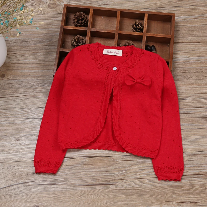 2021 Red Kids Cardigan Sweater Girl Outerwear Long Sleeve Cotton Girls Jacket For 1 2 4 6 8 10 11 Years Old Kids Clothes 175024
