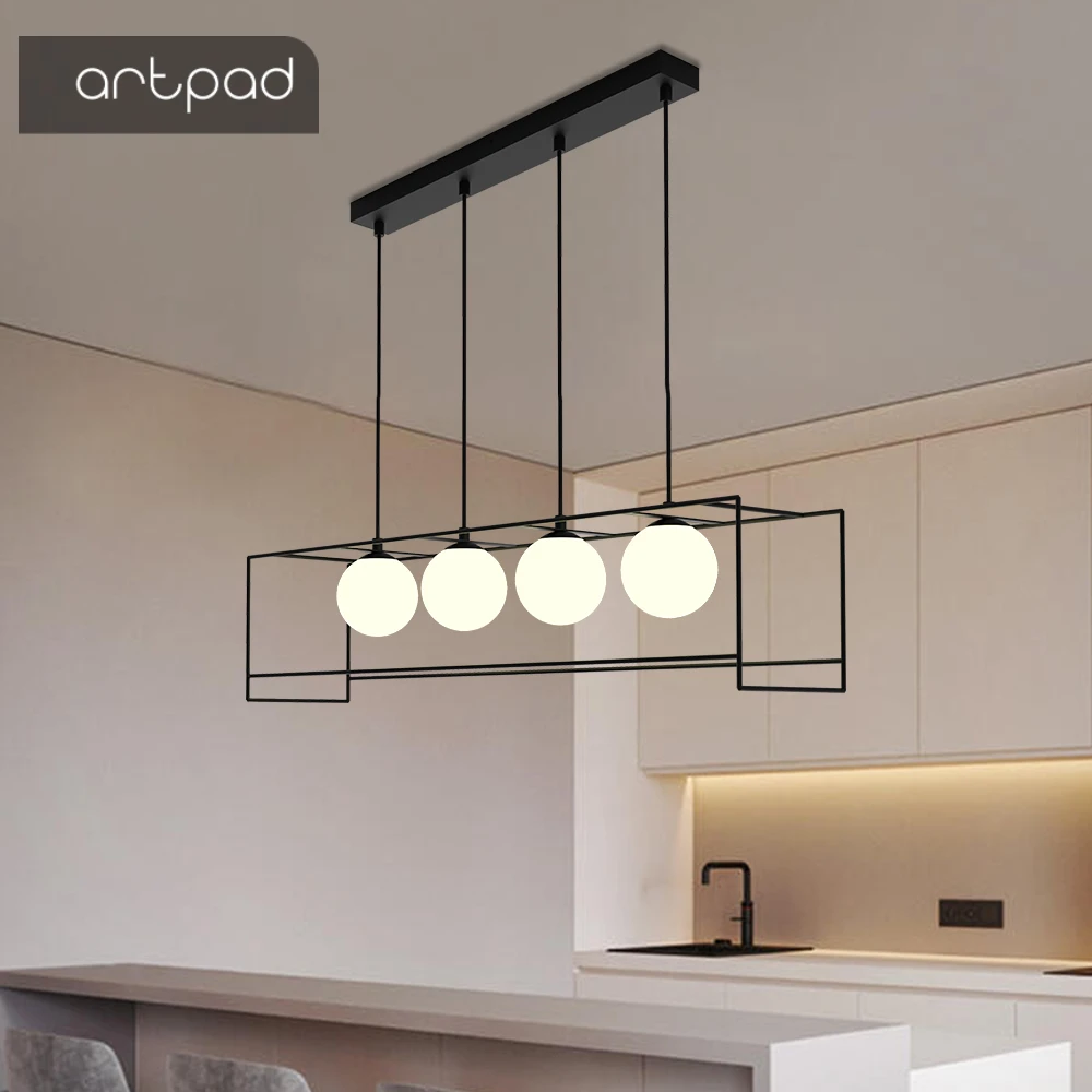 Artpad Loft 3/5 Light Metal Bar Hanging Light Fixture Geometry Iron Frame Pendant Light for Dining room Restaurant Cable Adjust