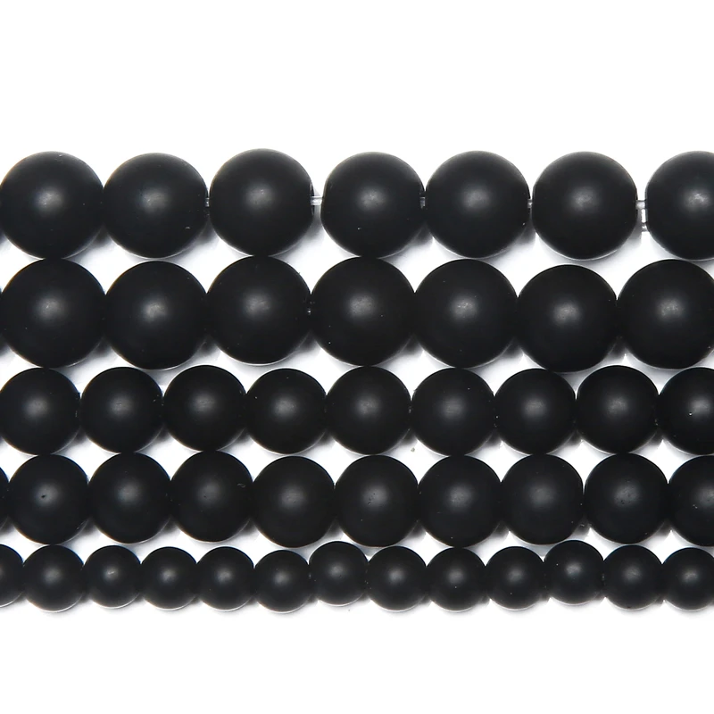 AAAA Quality Black Polish Matte Onyx Agate Round Beads 15