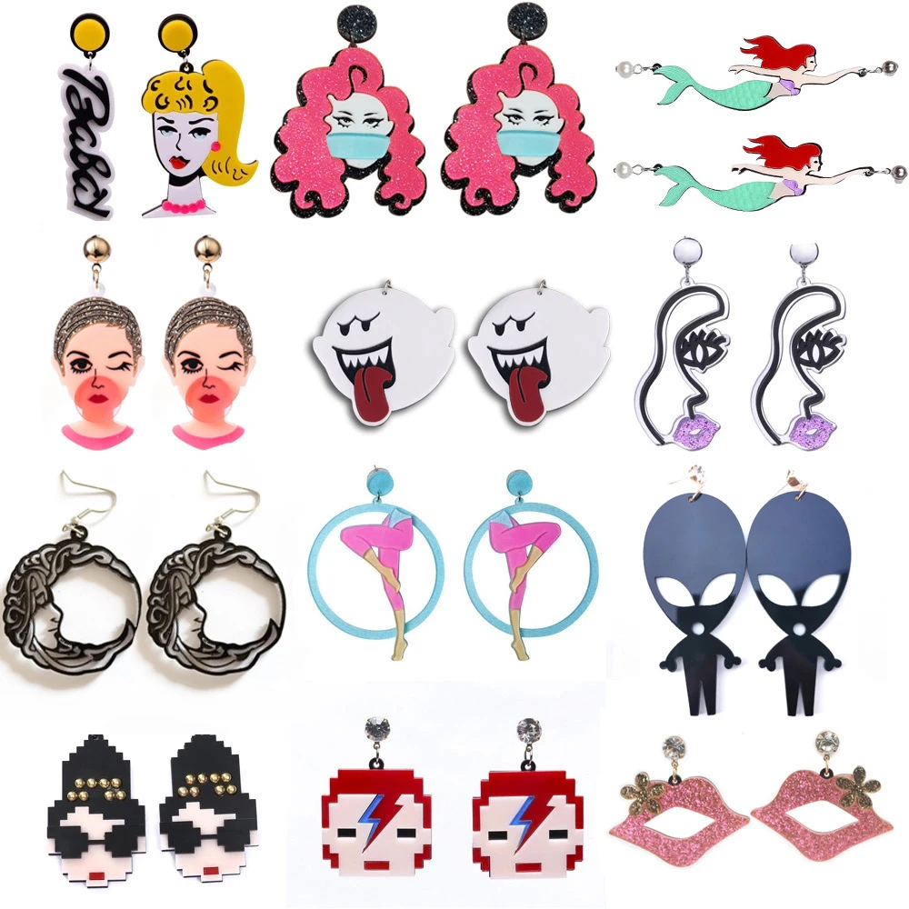 Cartoon Figure Acrylic Earrings For Women Lipstick Face Sexy Lips Long Legs Dance Colorful Earrings Vacation Jewelry Party Gifts