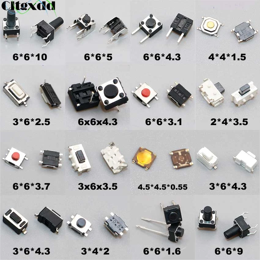 Cltgxdd 10PCS Tactile Push Button Switch Car Remote Control Keys Button Touch Micro Switch Momentary SMD DIP 2*4 3*6 4*4 6*6