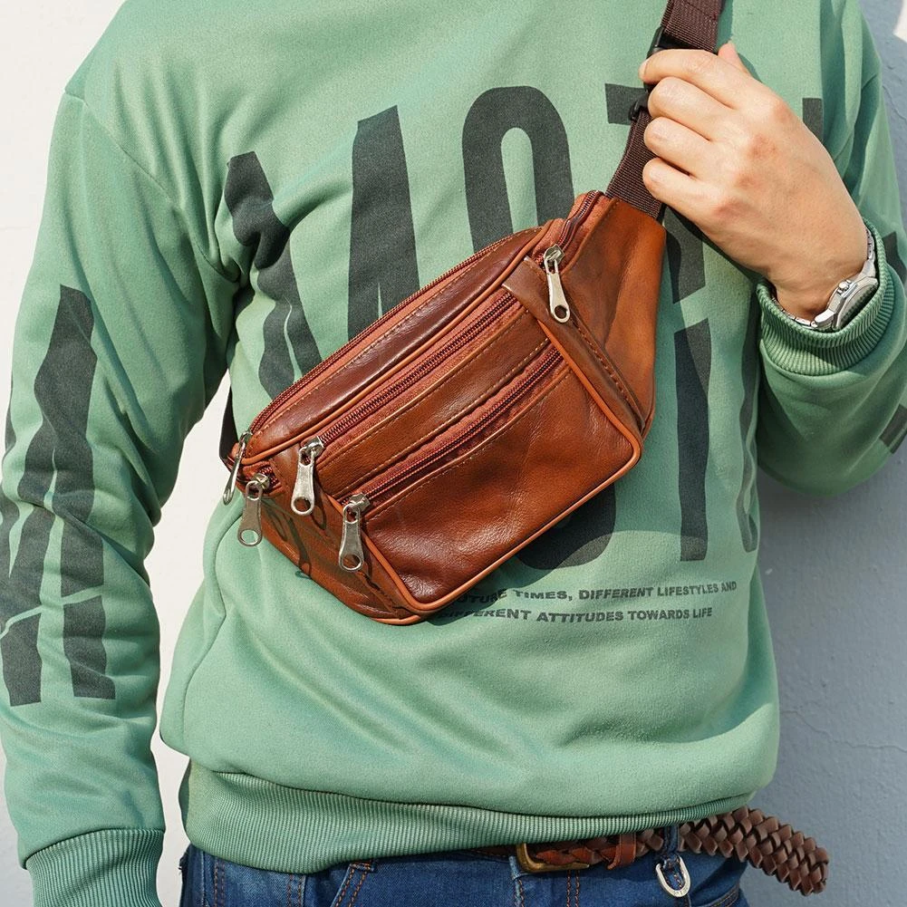 Men Genuine Leather Waist Bag Leather Fanny Pack Hip Purse Travel Carry On Pouch Bags High Quality fashion For Phone Pouch