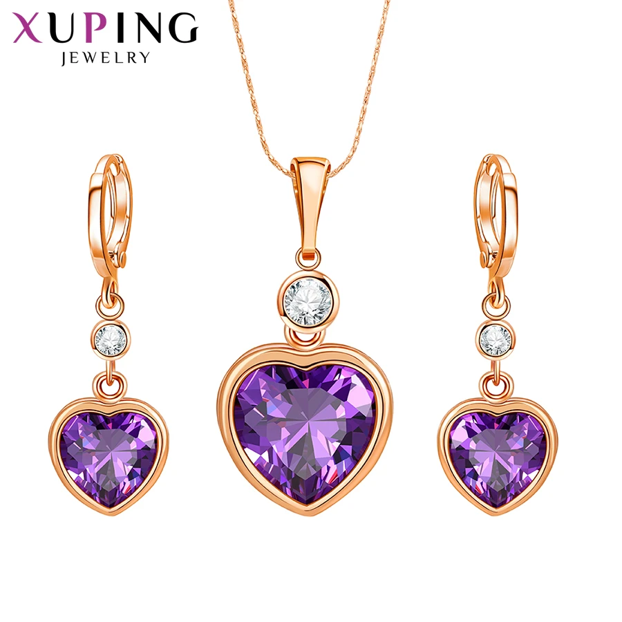 Xuping Jewelry Fashion Charms Style Women Jewelry Set  with High Quality Heart Shaped Cubic Zircon 64589