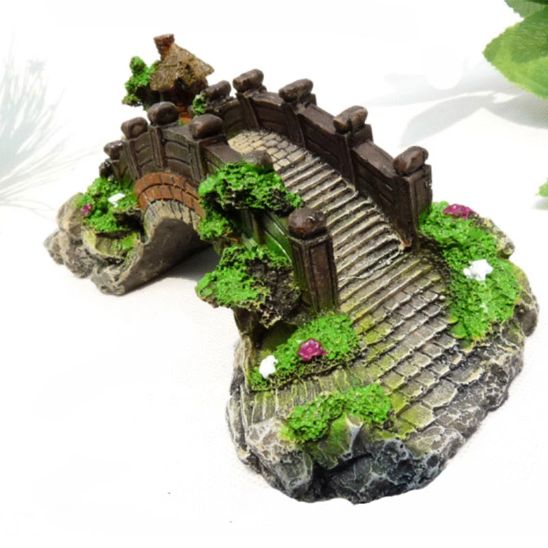 Bonsai Resin Large Stone Rock Bridge Brown Miniature Garden Fairy Ornament Plant Pot Decor Fish Toy Bridge Resin Tree For Fish