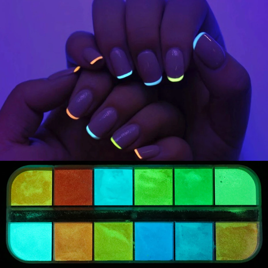 6 or 12 Grids/Set Fluorescent Nail Glitter Powder Neon Phosphor Ultrafine Luminous Pigment Nail Art Dust Glow in the Dark LAYS-1