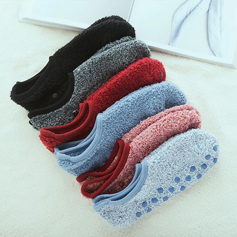 1Pairs Floor Boat Socks for Women Men Winter Warm Cotton Plush Breathable Non-Slip Socks Solid Short Socks Slippers Indoor