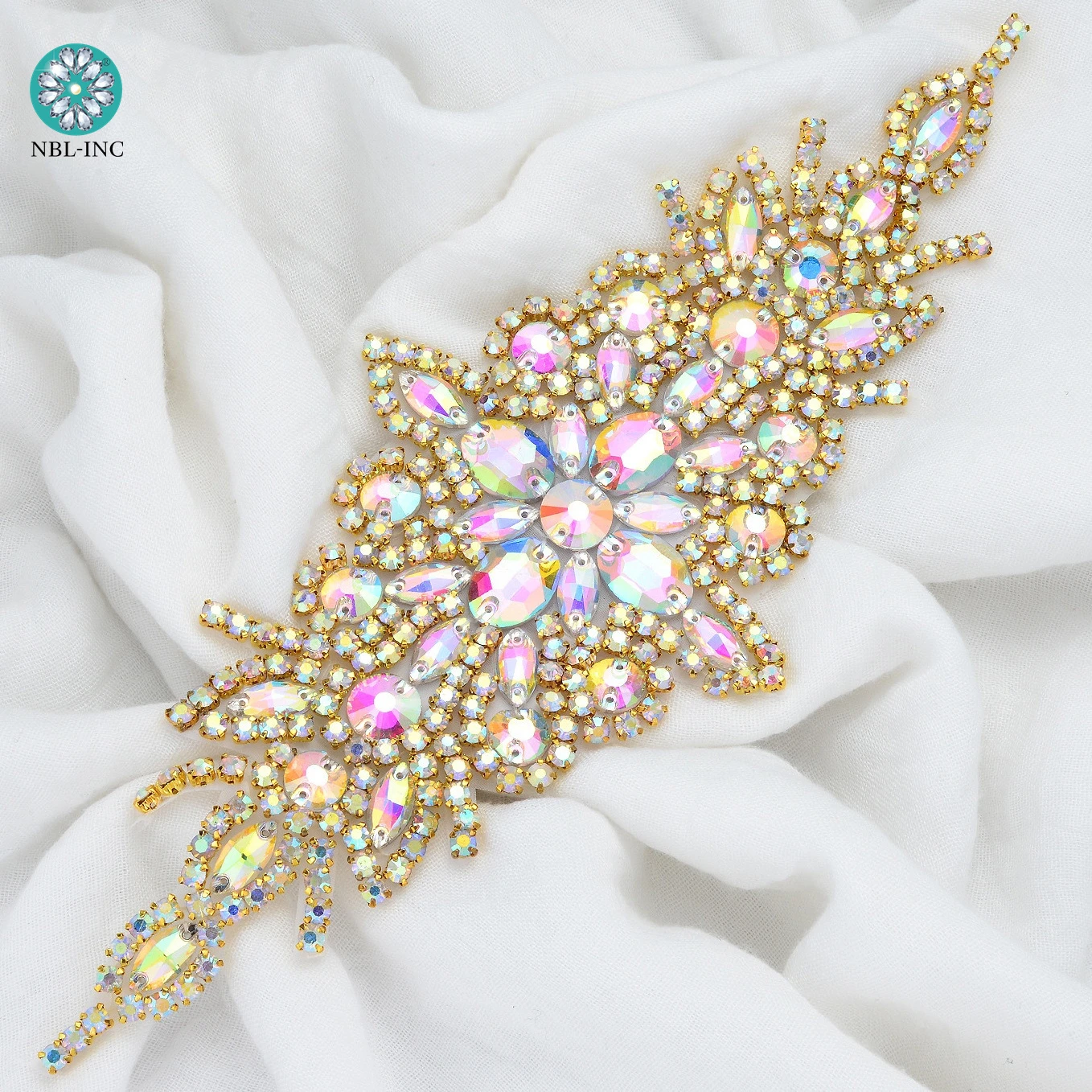 (1PC) Silver Rhinestones crystal rhinestone applique wedding gold beaded patch iron on sew on for wedding dresses WDD0633