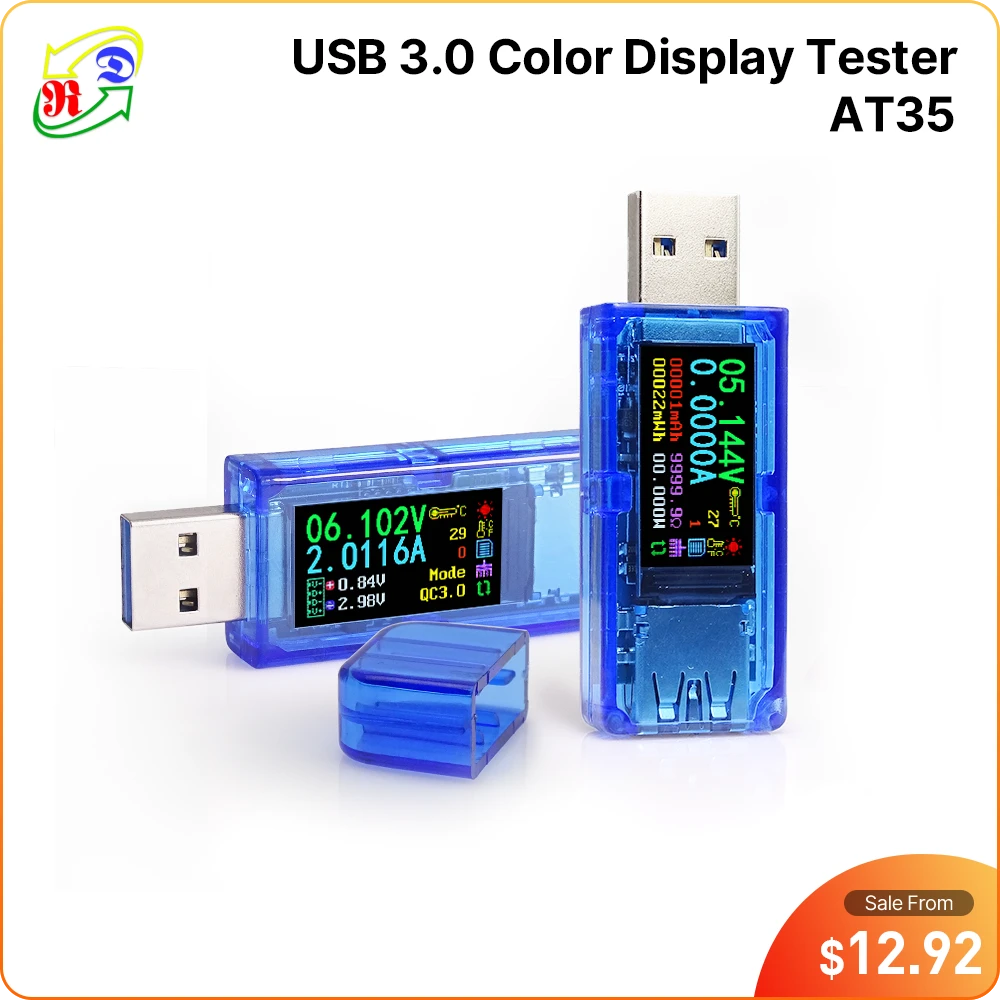 RD AT35 AT34 5 digits USB 3.0 color LCD Voltmeter ammeter voltage current meter multimeter battery charge power bank USB Tester