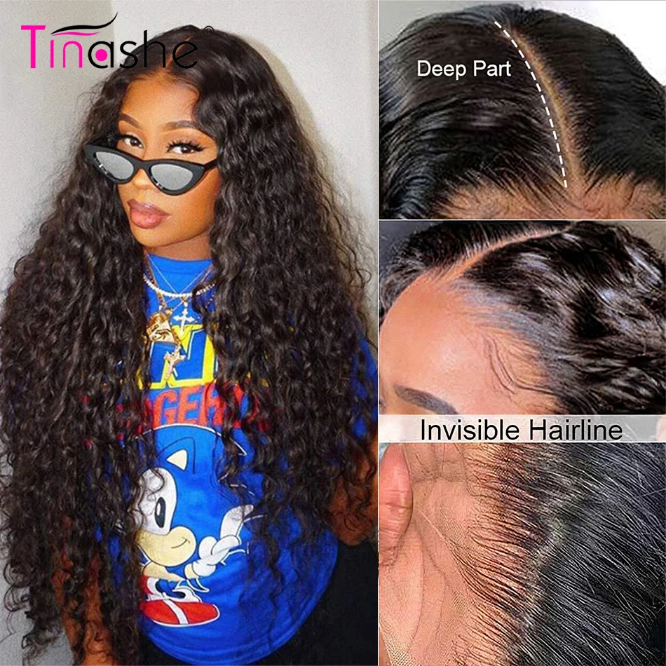Tinashe Brazilian Water Wave 5x5 HD Lace Closure Wig 180 250 Density 4x4 6x6 Closure Wig Remy 28 30 Inch Curly Human Hair Wig