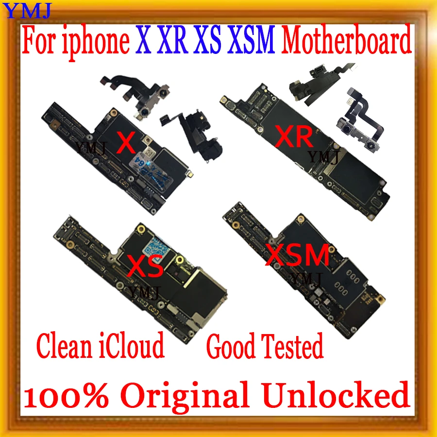 64GB 128GB 256GB With/No Face ID for iPhone X XR XS Max Motherboard full unlocked,100% Original Logic board Support IOS update