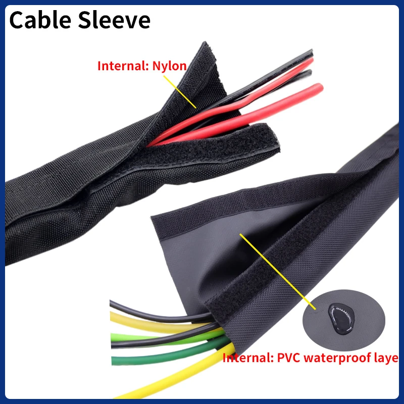 Cable Sleeve PET Braided 16mm - 100mm With Velcro Tape Nylon Flexible Cable Sock Harness Sheath Management Wire Wrap Protection