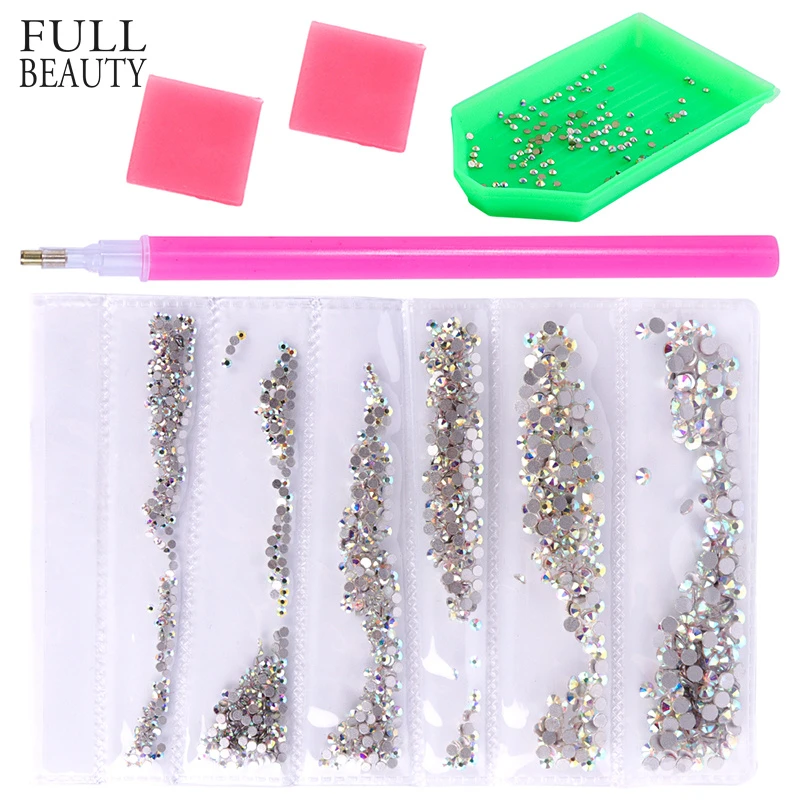 1440pcs Shiny Rhinestone for Nail SS3-SS10 Non Hotfix Glass Rhinestones Crystal Flatback 3D Nail Art Decoration Charms Set CH880