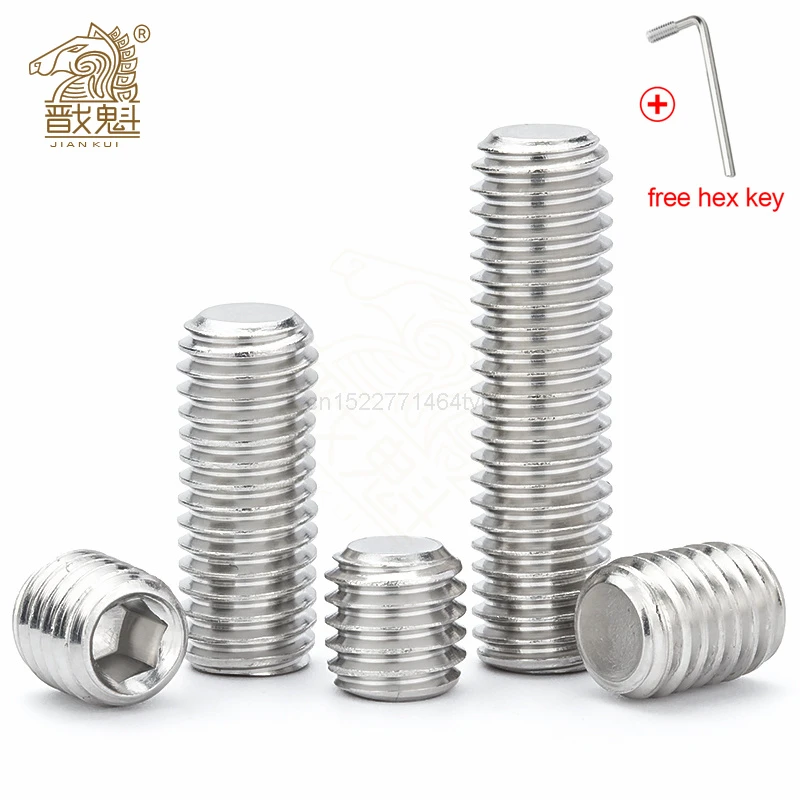 Hexagon Hex Socket Set Screw Flat Point Allen Head M2 M2.5 M3 M4 M5 M6 M8 M10 M12 Grub Screw Stainless Steel Headless Set Screw