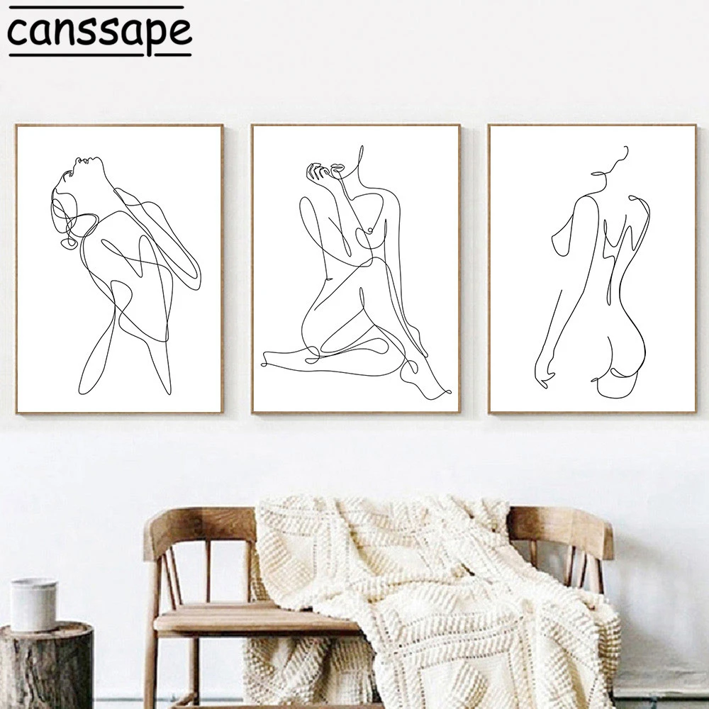 Abstract Wall Posters Yoga Naked Woman Canvas Painting Minimalist Line Body Art Print Nordic Wall Pictures For Bedoom Decoration