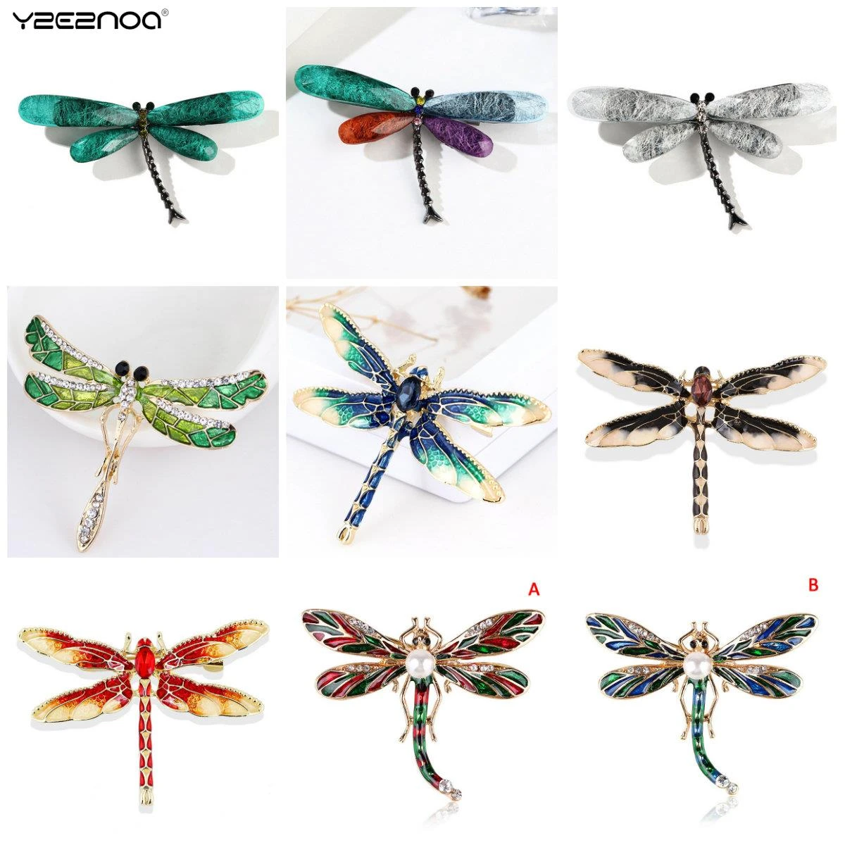 1PC Crystal Vintage Dragonfly Brooches For Women Large Insect Brooch Pin Fashion Dress Coat Accessories Cute Jewelry