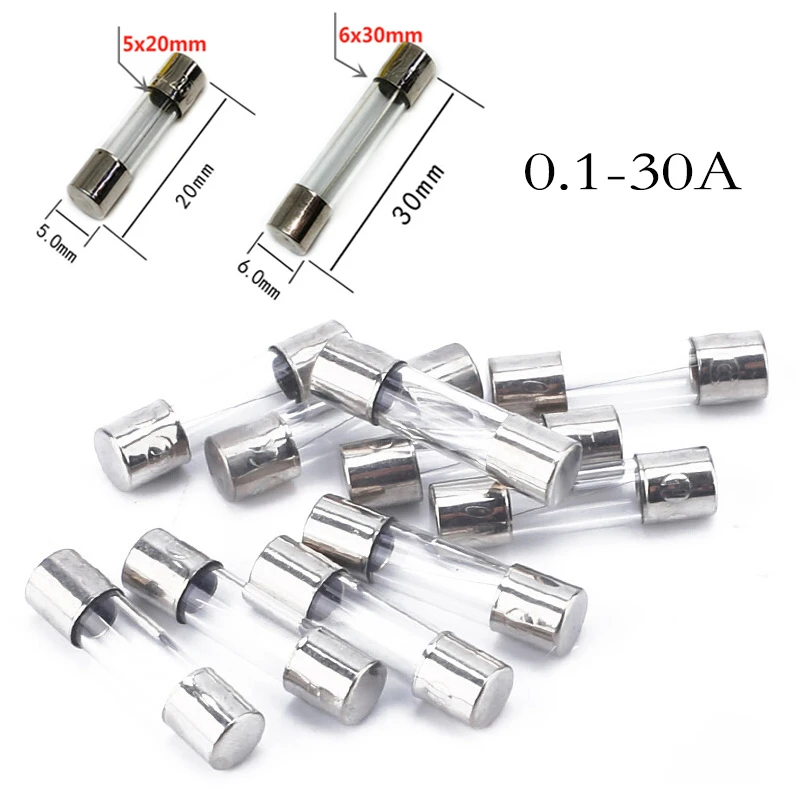 25pcs/lot One Sell 5*20mm Fast Blow Glass Tube Fuses 5x20 250V 0.5 1 2 3 4 5 6 8 10 15 20 25 30 A AMP Fuse